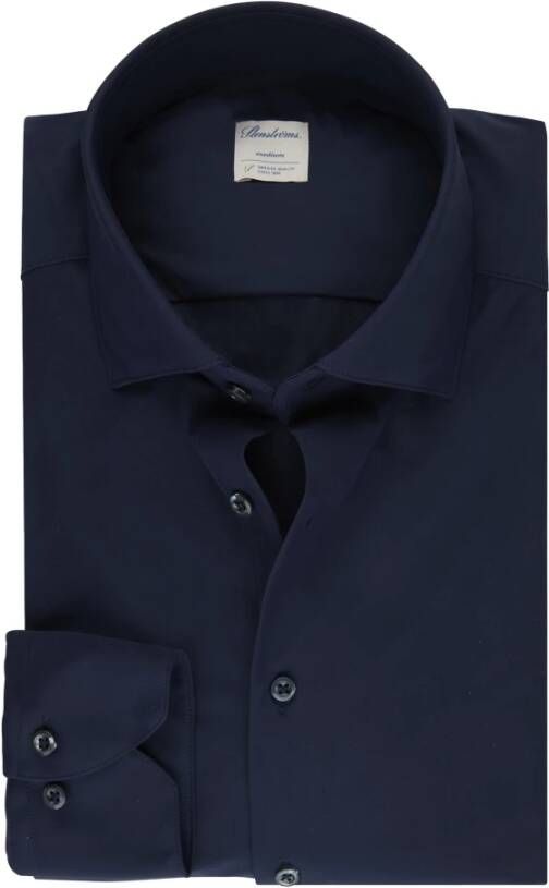 Stenströms Slimline Jersey Lange Mouw Shirt Navy Blue Heren