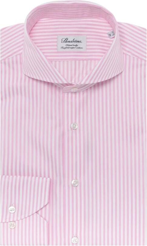 Stenströms Formeel Overhemd met Stretch en Herringbone Patroon Roze Heren