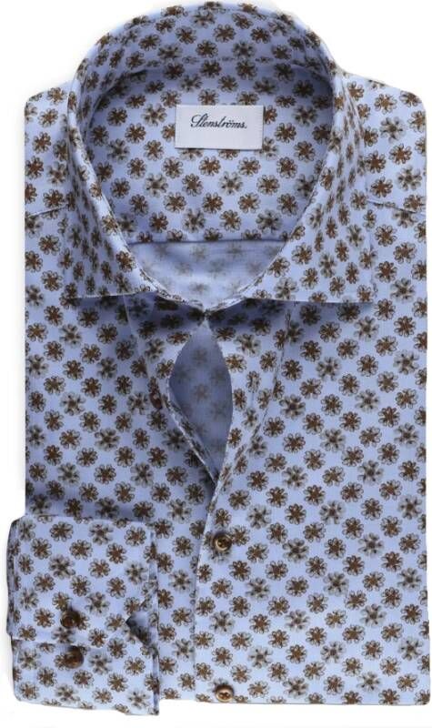 Stenströms Slim Fit Bloemenoverhemd in Lichtblauw Oxford Blauw Heren