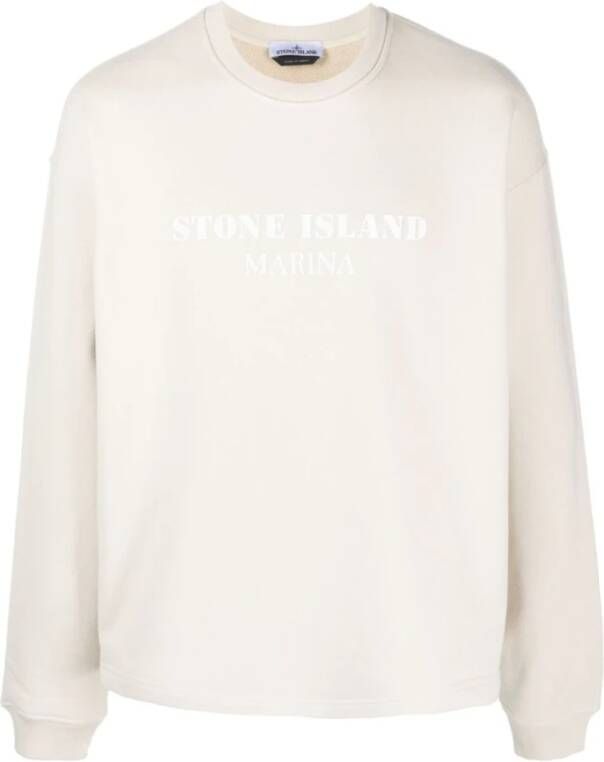 Stone Island Beige Truien met Logo Print Beige Heren