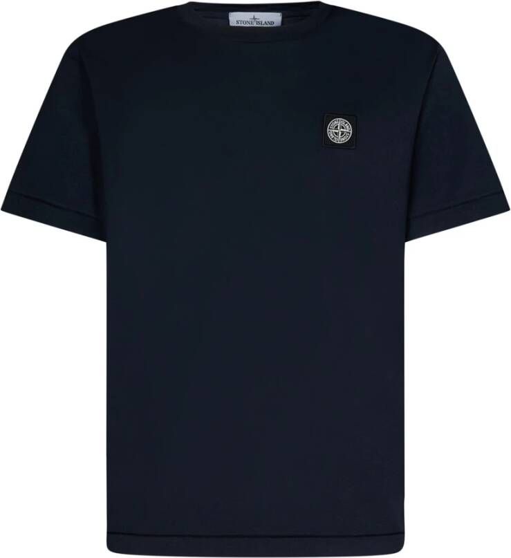 Stone Island Blauw Katoenen T-Shirt met Logo Patch Blauw Heren