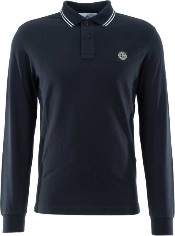 Stone Island Blauwe Elastische Piqué Lange Mouw Polo 2Sl18 Blauw Heren