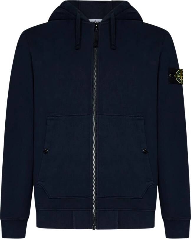 Stone Island Blauwe Trui met Ritssluiting en Capuchon Blauw Heren