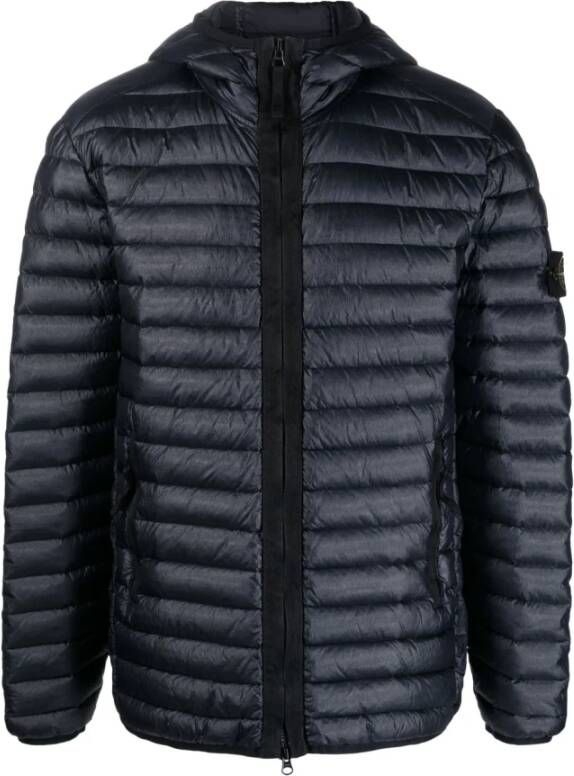 Stone Island Blauwe Opvouwbare Jassen met Capuchon en Verborgen Rits Blauw Heren