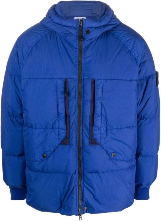 Stone Island Elektrisch Blauwe Crinkle Reps Donsjas Blauw Heren