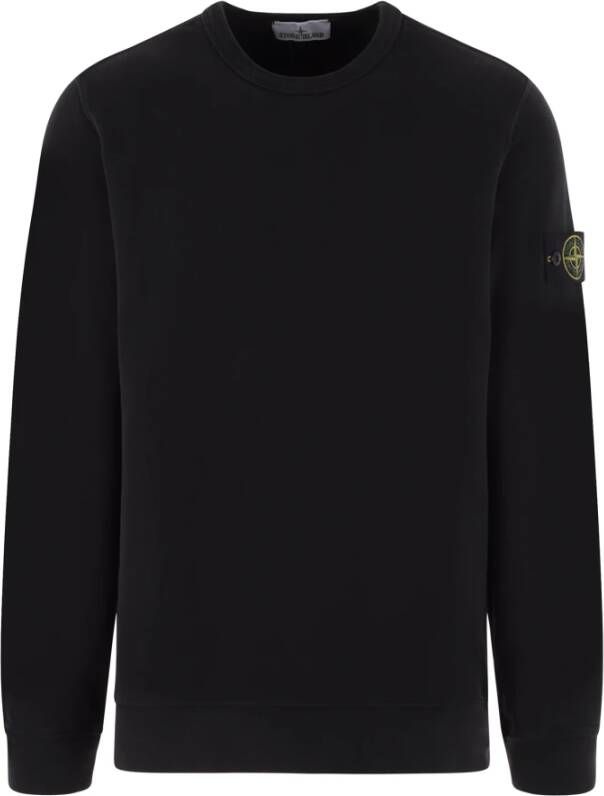 Stone Island Zwarte Ribgebreide Sweaters met Badge Zwart Heren