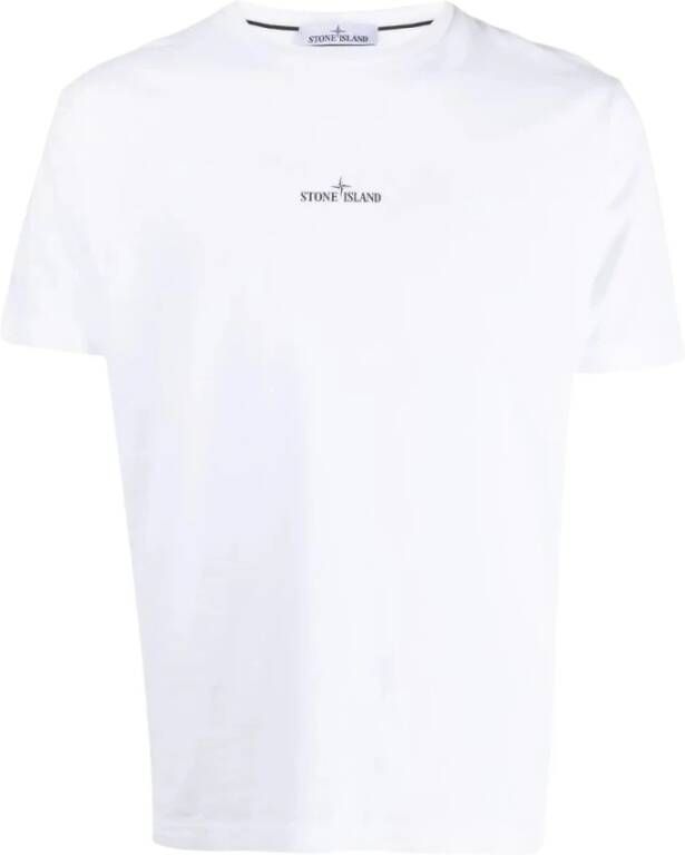 Stone Island Geribbeld T-shirt met Stempeldruk Wit Heren