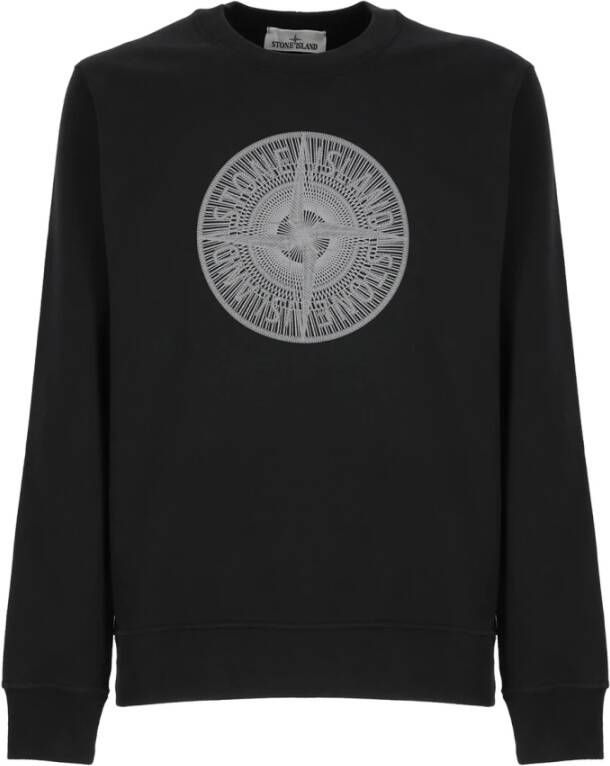 Stone Island Zwarte katoenen sweatshirt met geborduurd logo Black Heren