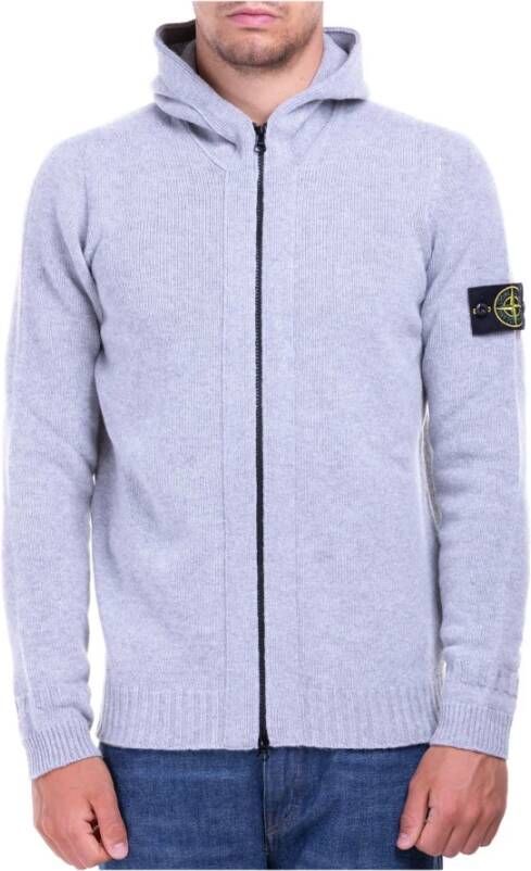 Stone Island Grijze Wollen Vest met Rits en Capuchon Blauw Heren