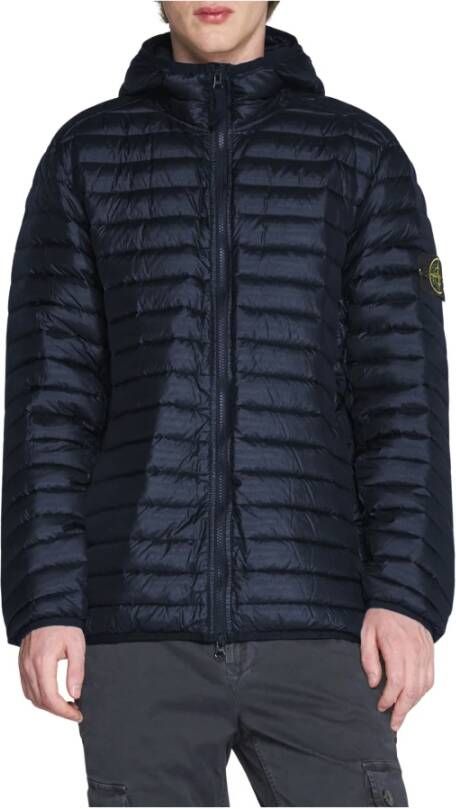 Stone Island Marineblauwe Donsjas met Capuchon Blauw Heren