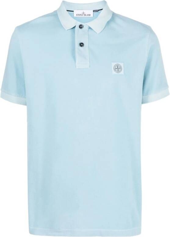 Stone Island Logo-Patch Polo Shirt Lichtblauw Blauw Heren