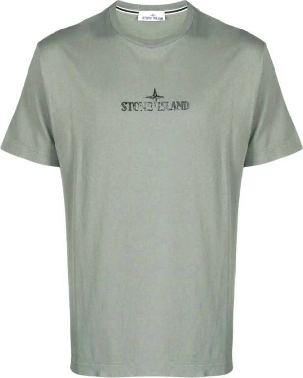 Stone Island Logo-print Saliegroene Katoenen T-shirt Groen Heren