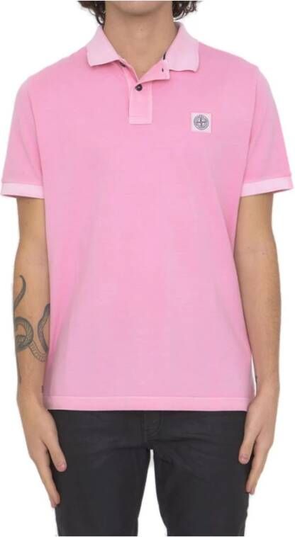 Stone Island Roze Katoenen Poloshirt met Logo Patch Roze Heren