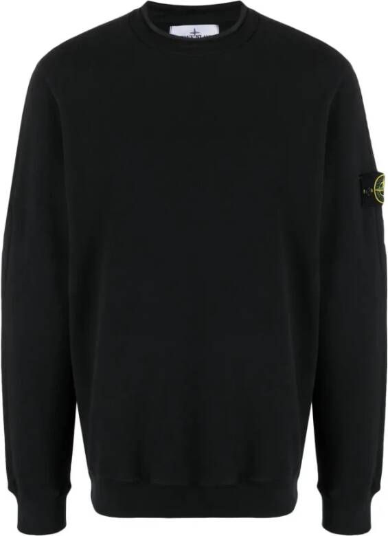 Stone Island Zwarte Sweater met Mock Neck en Geribbelde Zoom en Manchetten Black Heren