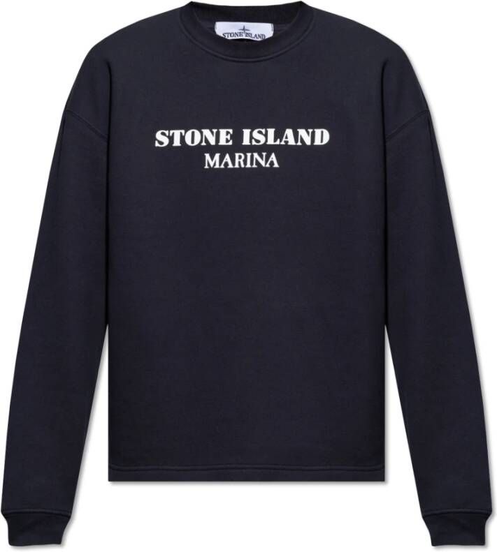 Stone Island Blauwe Geborstelde Katoenen Sweatshirt met Wit Logo Blauw Heren