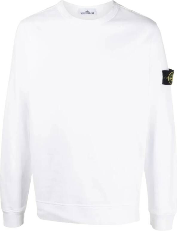 Stone Island Witte Ribgebreide Sweaters met Badge White Heren