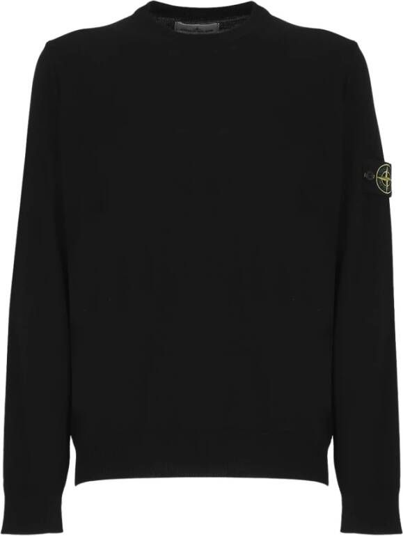 Stone Island Zwarte trui van zuivere wol met iconisch logo Zwart Heren