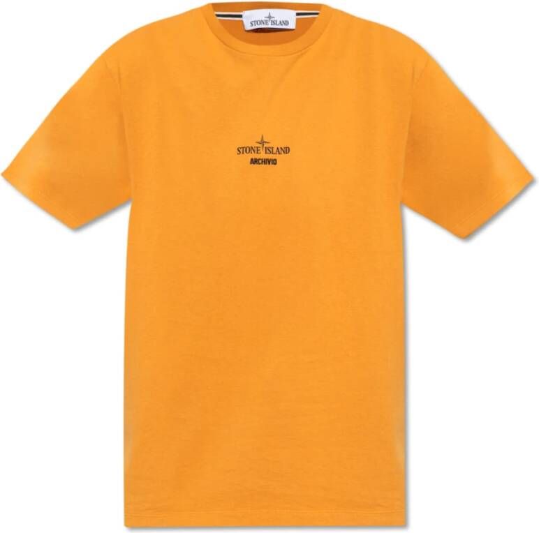 Stone Island T-shirt met logo Oranje Heren