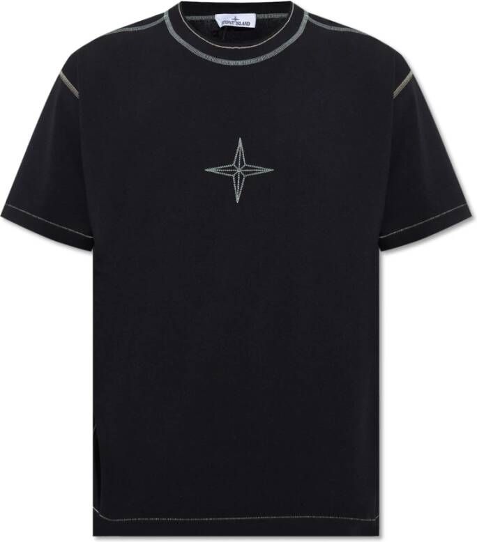 Stone Island T-shirt met logo Zwart Heren