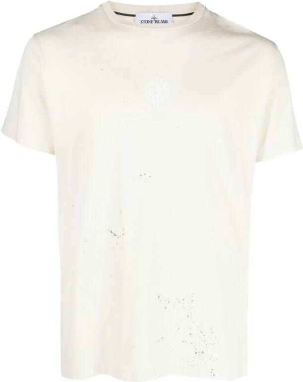 Stone Island Witte Katoenen T-shirt met Kompasprint White Heren