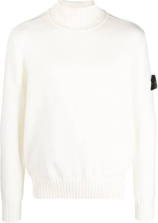 Stone Island Witte Sweaters met Losse Pasvorm en Volledig Geribbelde Kraag White Heren
