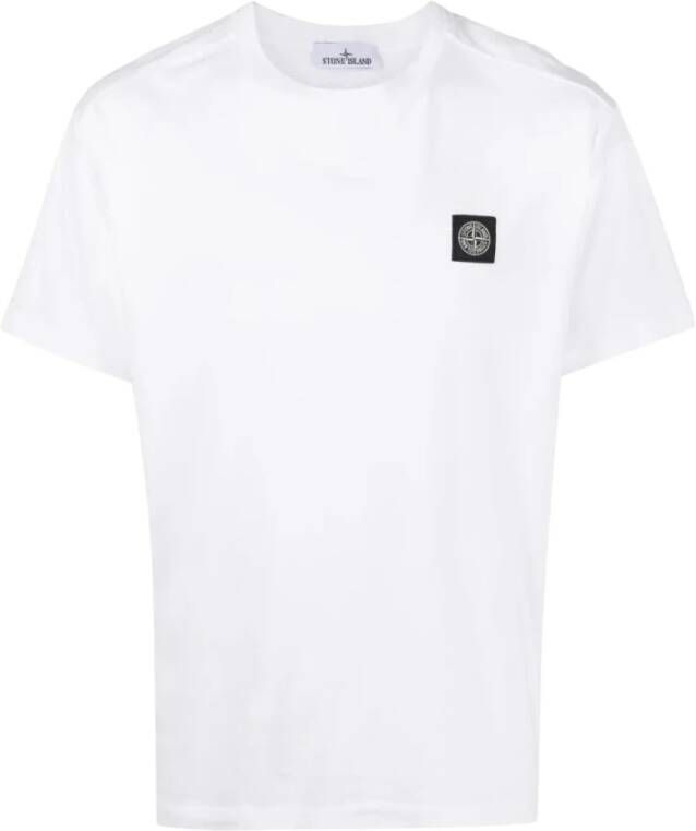 Stone Island Wit Katoenen T-Shirt met Kompas Patch Logo Wit Heren