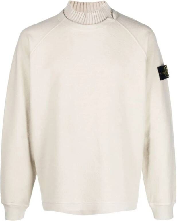 Stone Island Witte Sweaters met Contrasterende Gebreide Kraag Wit Heren