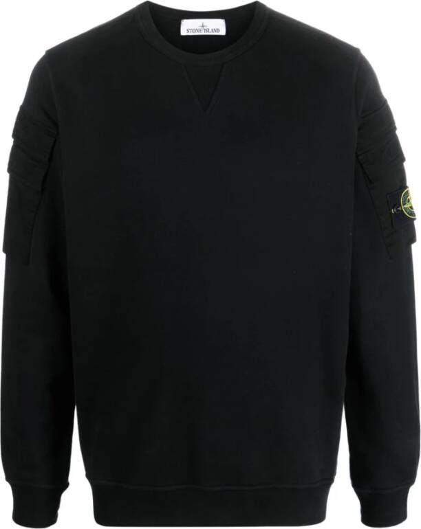 Stone Island Zwart Crewneck Sweatshirt met Zijlogo Mouwzakken Zwart Heren