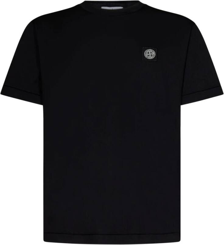 Stone Island Zwart katoenen T-shirt met logo patch Zwart Heren