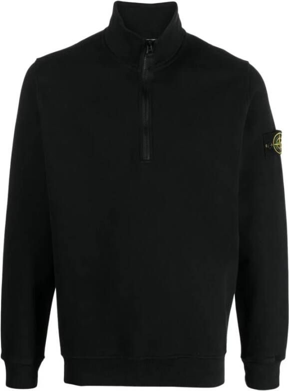 Stone Island Zwart Half-Zip Sweatshirt met Kompas-Motief Black Heren