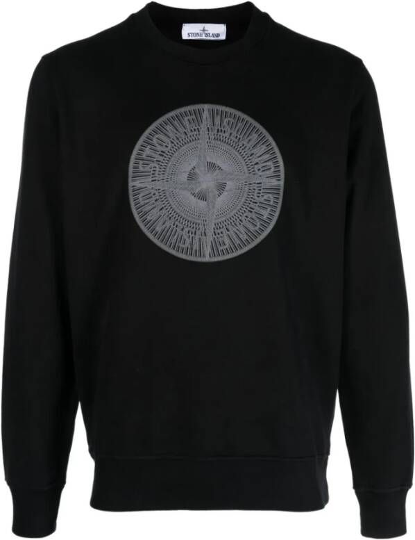 Stone Island Zwarte Crew Neck Sweater met Logo Print Zwart Heren