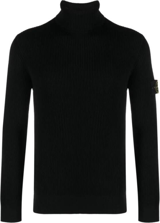 Stone Island Zwarte Ribgebreide Sweaters met Verhoogde Naden Black Heren