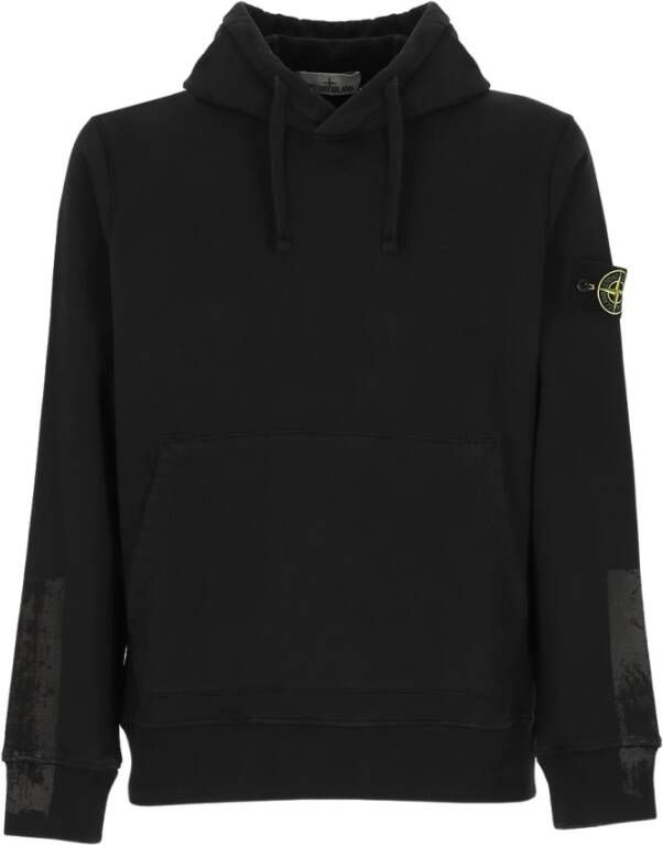 Stone Island Zwarte katoenen hoodie met gebruikte details en geborduurd embleem Zwart Heren