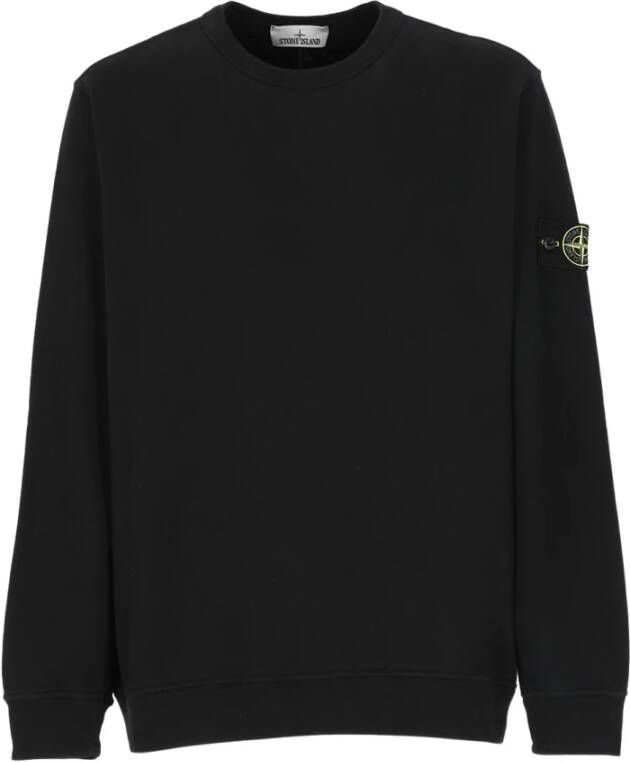 Stone Island Zwarte Katoenen Sweatshirt met Contrasterende Logo Patch Zwart Heren