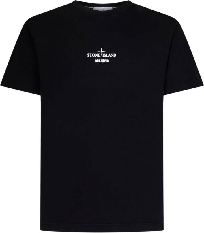 Stone Island Zwarte katoenen T-shirt met borduursel en grafische print Zwart Heren