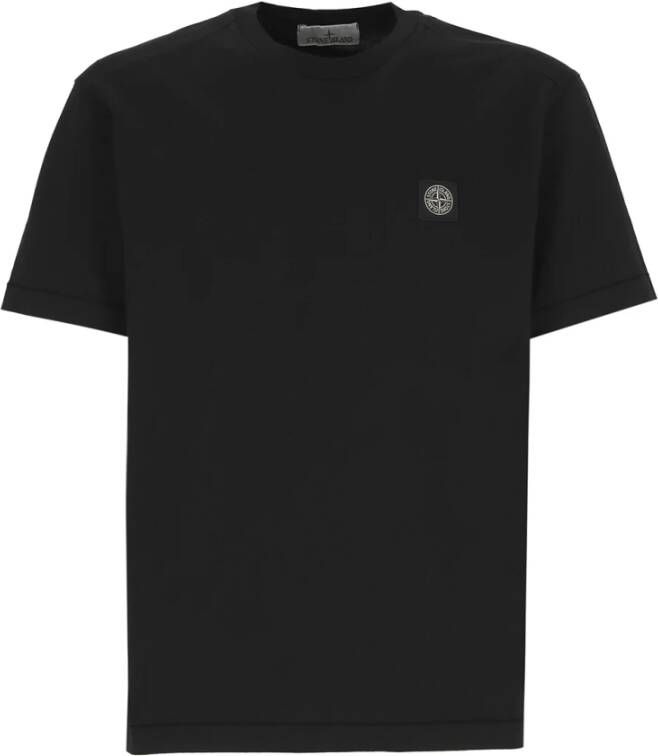 Stone Island Zwarte Katoenen T-shirt met Iconisch Logo Black Heren