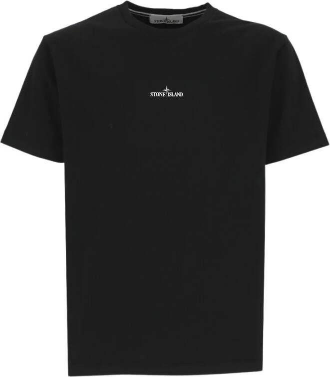 Stone Island Zwarte Katoenen T-shirt met Logo Print Zwart Heren
