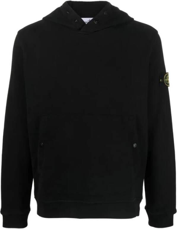 Stone Island Zwarte katoenen trui met capuchon en zak Black Heren