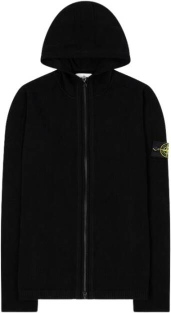 Stone Island Zwarte rits hoodie met afneembaar logo patch Zwart Heren