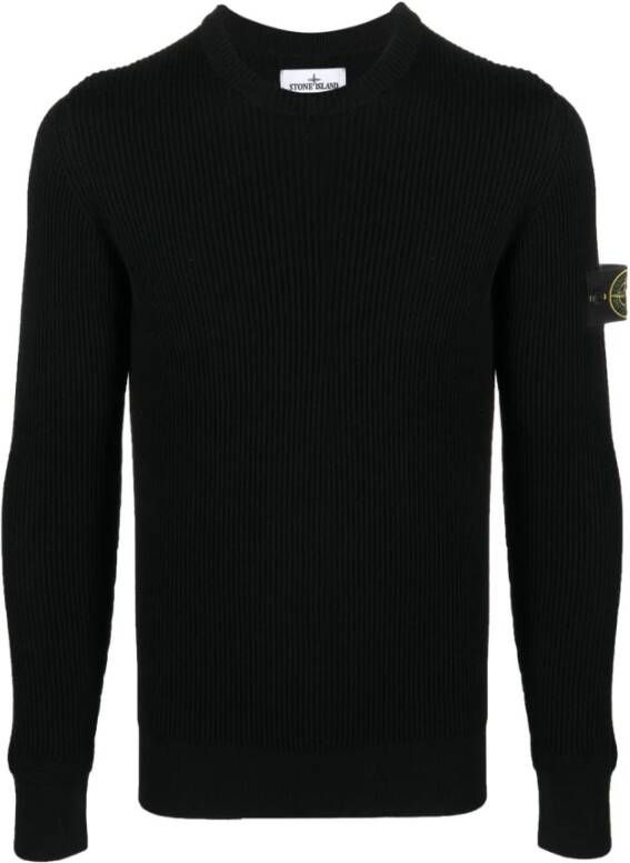Stone Island Zwarte Sweaters met Horizontaal Bandmotief Zwart Heren