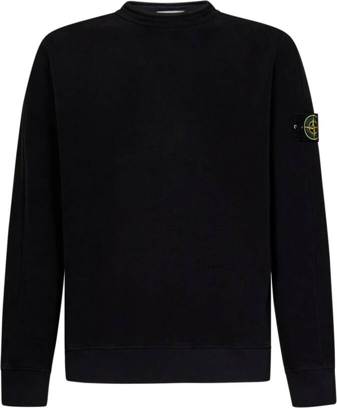 Stone Island Zwarte Sweater met Mock Neck en Geribbelde Zoom en Manchetten Black Heren