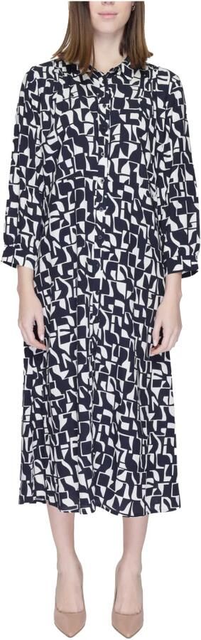 Street One Blauwe Geometrische Jurk Knoop-Up Lente Zomer Multicolor Dames - Foto 5