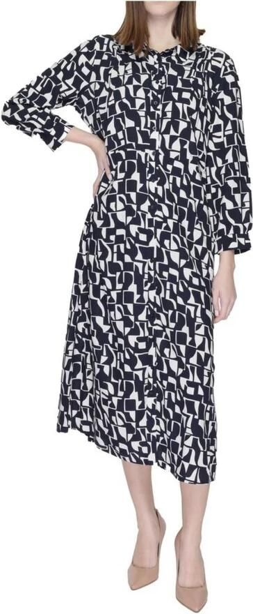 Street One Blauwe Geometrische Jurk Knoop-Up Lente Zomer Multicolor Dames