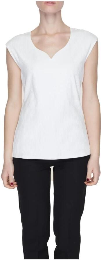 Street One Witte Geribbelde Gebreide V-hals Top White Dames - Foto 3