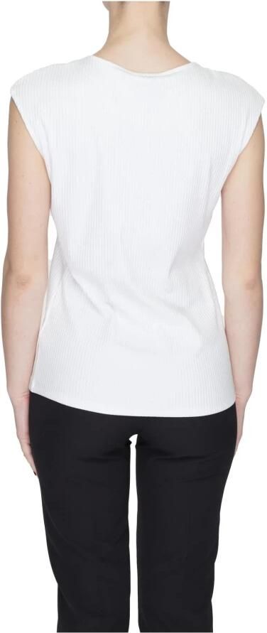 Street One Witte Geribbelde Gebreide V-hals Top White Dames