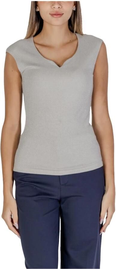 Street One Zilveren Glitter Gebreide V-hals Top Gray Dames - Foto 3