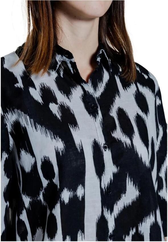 Street One Zwart Linnen Print V-Hals Shirt Multicolor Dames