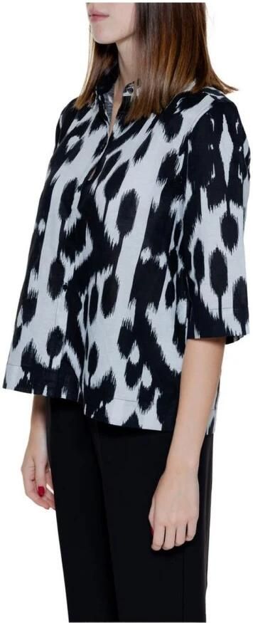 Street One Zwart Linnen Print V-Hals Shirt Multicolor Dames - Foto 4