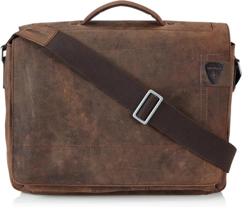 Strellson Schoudertas van leer met labelpatch model 'Richmond'