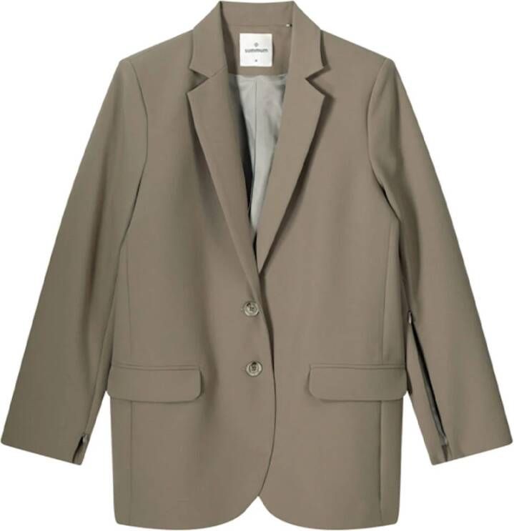 Summum Woman Donkergroene Blazer met Ritsdetail Beige Dames